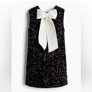 New H&M Black Sequined Tie-back Bow Sleeveless Mini Dress XS
